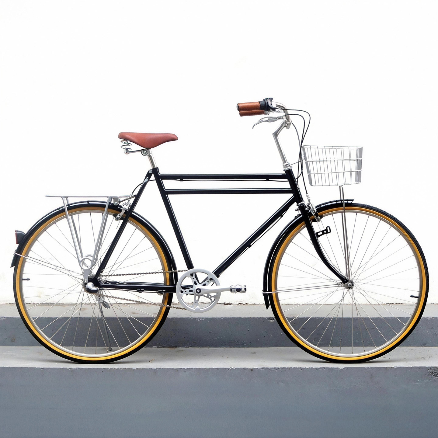 DayDayBike黑色28双杠复古自行车带篮子后货架买菜遛娃通勤休闲车