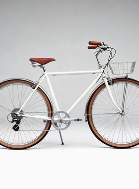 DayDayBike白色复古通勤自行车成人8速变速带车篮买菜上下班代步