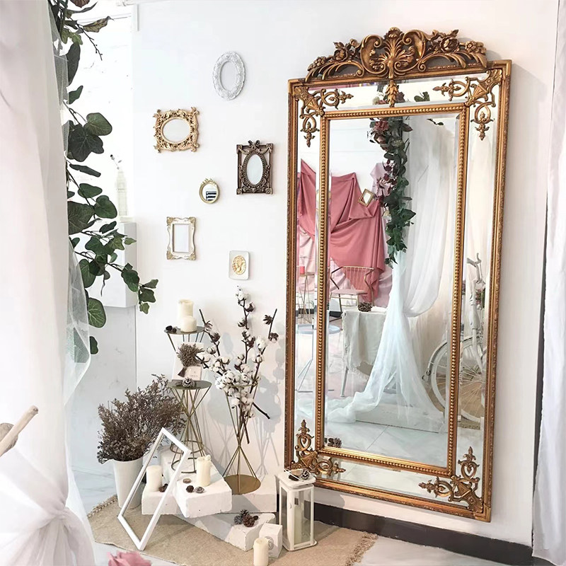 欧式法式复古雕花巴洛克穿衣镜服装婚纱店落地全身试衣镜壁挂镜子