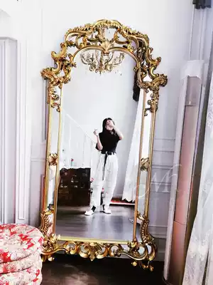 European style retro carved full-length mirror clothing store wall-mounted full-length mirror Baroque classical home landing full-body Mirror