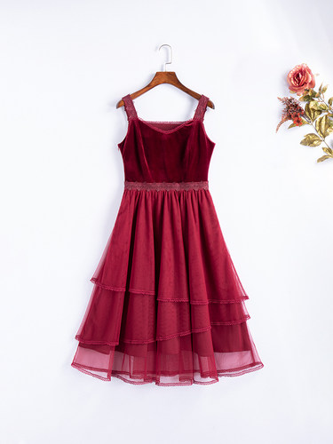 annabess丝绒复古吊带裙