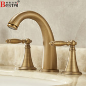全铜三孔水龙头冷热洗脸盆面盆龙头欧式 浴室柜三件套 卫生间分体式