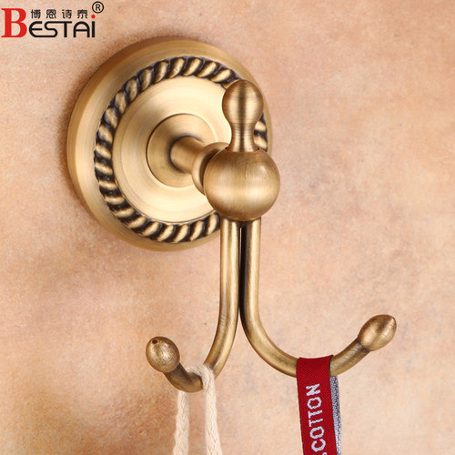 全铜挂衣钩单个欧式卫生间单钩仿古免打孔毛巾挂钩V厕所衣服衣帽