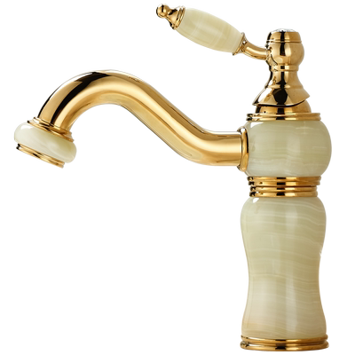 全铜金色玉石冷热面盆水龙头欧式