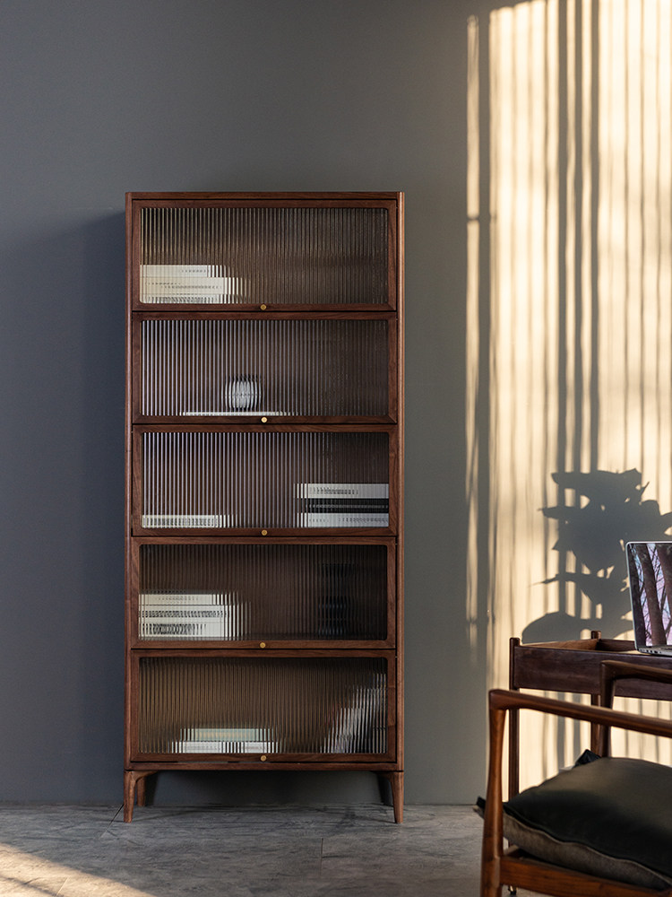 Liangnian Shanchuan bookcase Nordic display cabinet Solid wood Black Walnut Modern bookshelf Floor-to-ceiling shelf Multi-layer combination