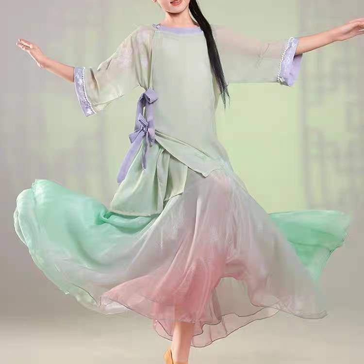 儿童款夜泊秦淮舞蹈服装圆领明制大码上衣古典舞套装演出服大摆裙