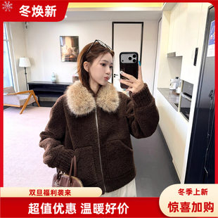 Poire 复古毛领羊羔毛长袖 外套女新款 加厚保暖拉链夹克 Fleur冬季