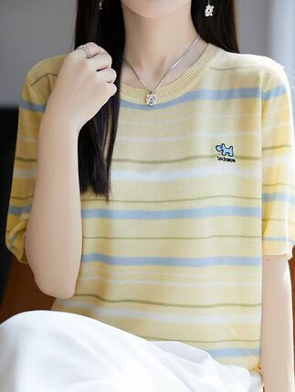 2026新款韩版宽松显瘦圆领长袖针织衫女百搭休闲毛衣上衣冰丝小马