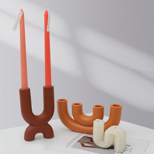 莫兰迪异形多头陶瓷蜡烛台摆件浪漫婚礼餐桌酒柜装饰摆设蜡台