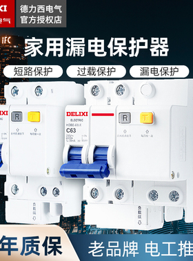 德力西HDBE空气开关带漏电保护器63A家用 2P双进双出漏电保护器32