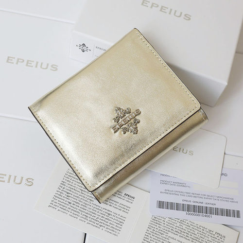 EPEIUS纯头层牛皮浅金色女小钱包