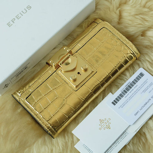 EPEIUS华丽金色全头层女锁扣钱包
