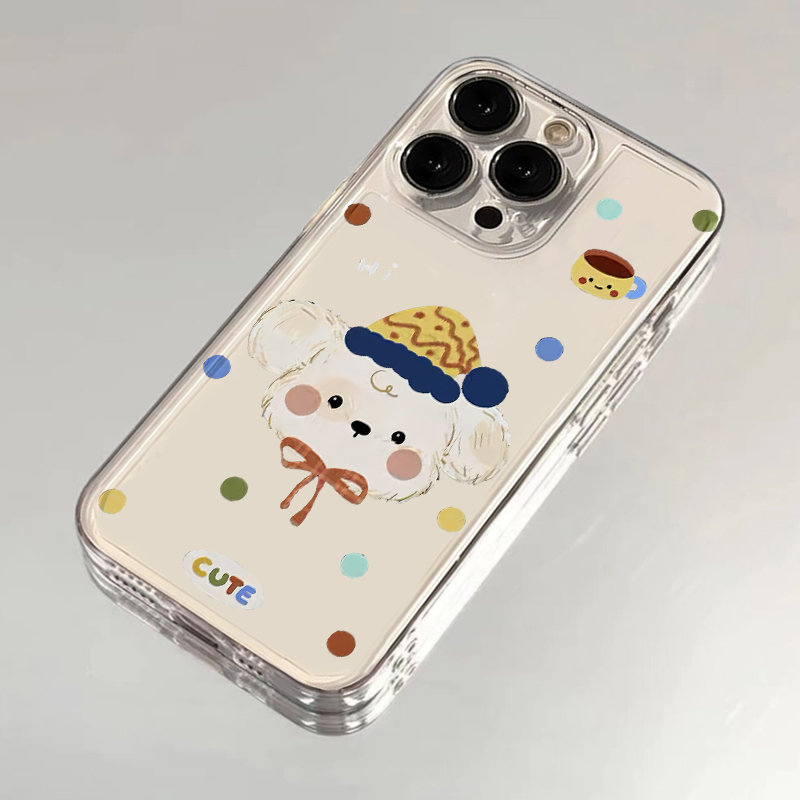 波点咖啡小狗适用苹果13手机壳16Pro卡通vivox200透明红米note14防摔小米15一加华为mate70荣耀x60硅胶OPPO软