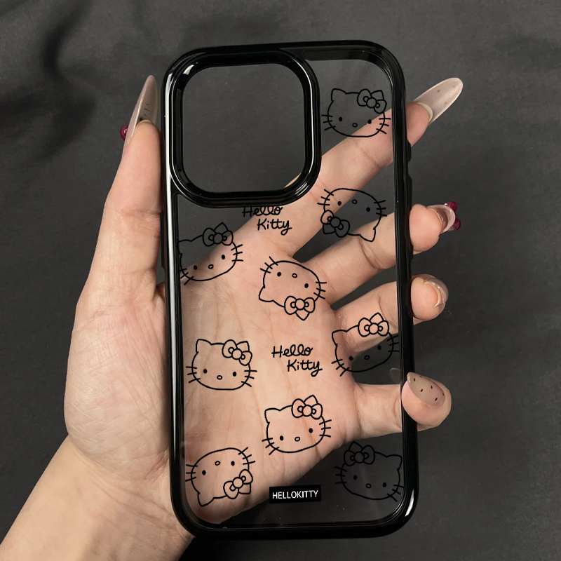 笔画线条凯蒂适用苹果16/15promax手机壳iphone14pro可爱13/14软壳12女新款16e彩色软边亚克力防摔plus超火套