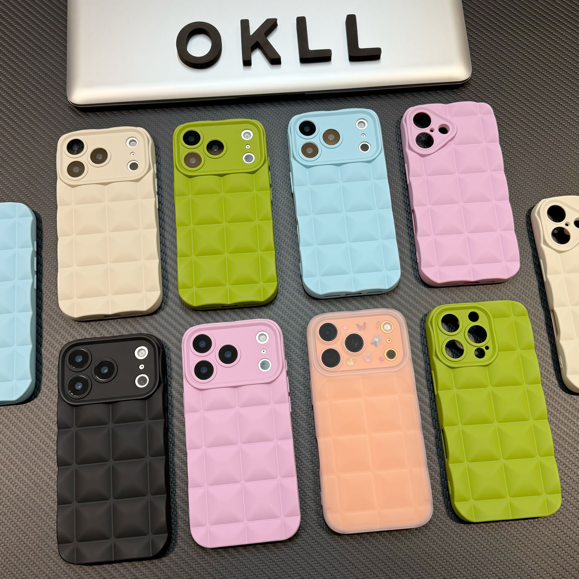 莫兰迪立体格子适用苹果17Promax纯色立体格子手机壳iPhone17Air精孔16pro手感15创意新款14秋冬13男女潮透明