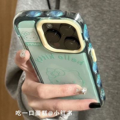 可爱kitty猫适用苹果16手机壳大孔iPhone16promax高级感13/14新款波纹果冻情侣15pro防摔保护16promax超火套