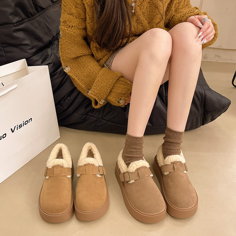 厚底保暖加绒勃肯鞋女外穿2025新款冬季毛绒雪地靴毛毛豆豆鞋棉鞋