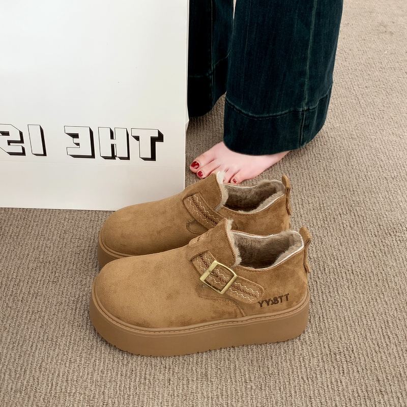 厚底全包勃肯鞋女2025新款冬季增高百搭低帮雪地靴保暖毛毛棉鞋子