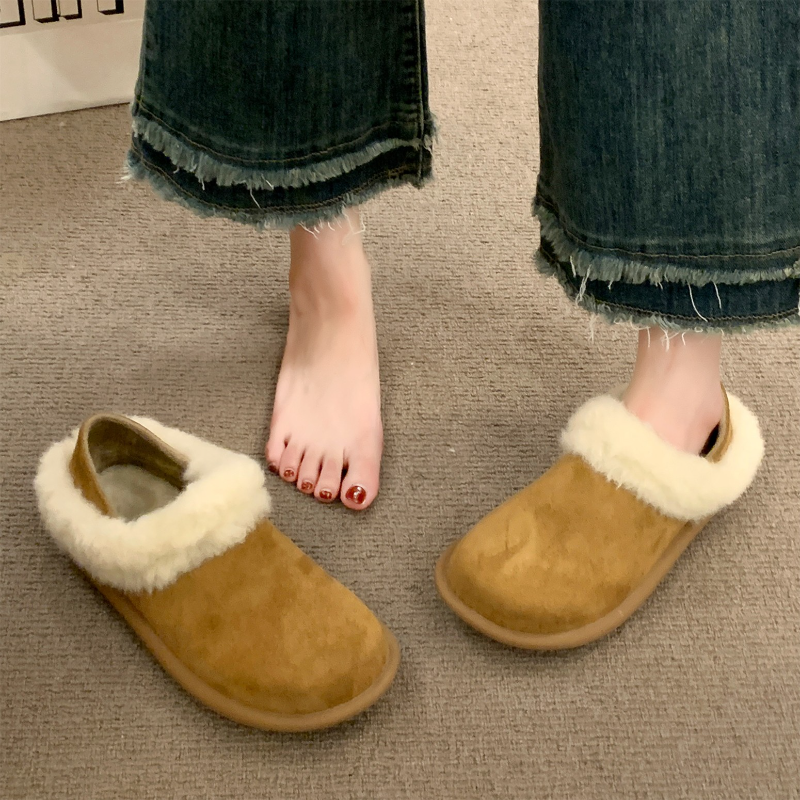 平底加绒勃肯鞋一脚蹬毛毛鞋女2025新款冬雪地靴二棉鞋博肯豆豆鞋