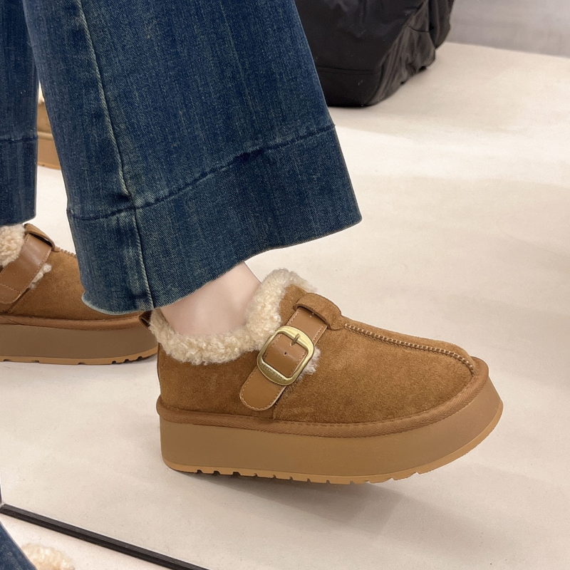 厚底雪地靴女2025年新款冬季复古加绒加厚毛毛勃肯鞋增高保暖棉鞋