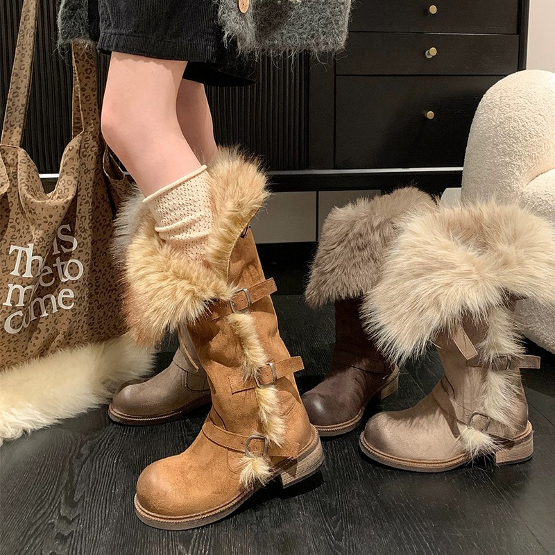 乌托邦高筒雪地靴女2025冬季新款俄式厚绒长筒靴两穿时尚保暖棉靴