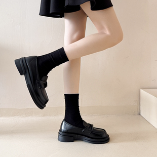 厚底粗跟乐福鞋女2025新款秋冬季英伦风jk小皮鞋配裙子高跟单鞋子