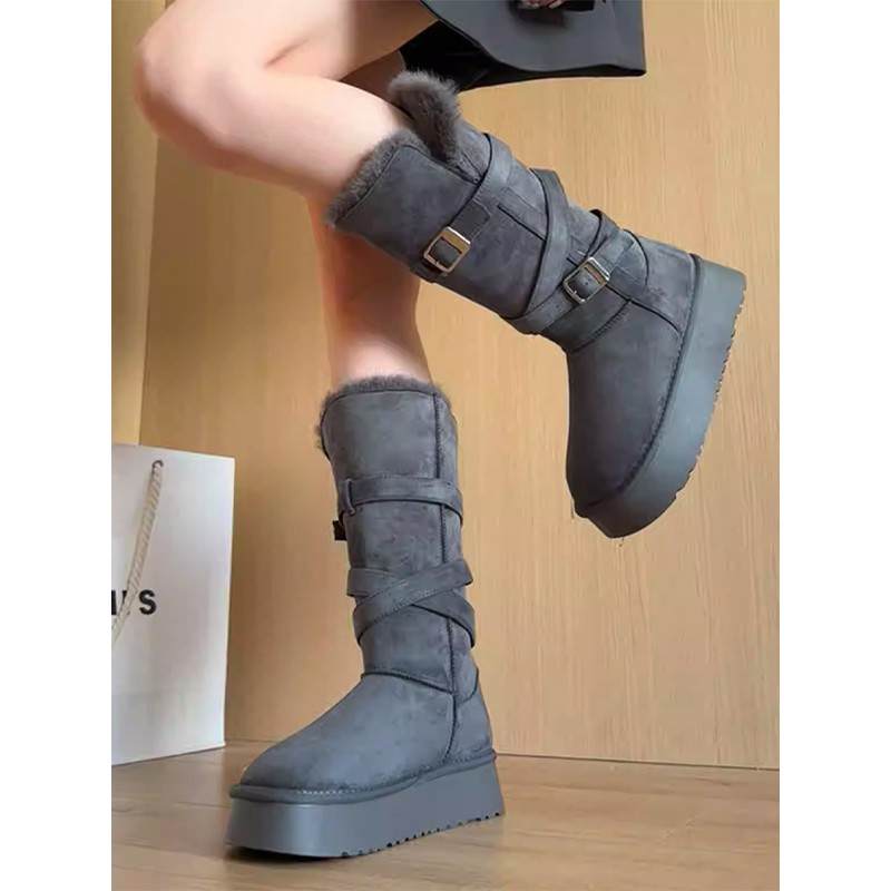 灰色厚底长筒雪地靴女2025冬季外穿皮毛一体加绒加厚保暖高筒靴子