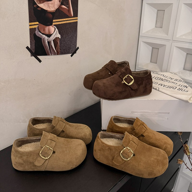 厚底内增高加绒勃肯鞋女2025秋冬季新款一脚蹬全包博肯棉鞋豆豆鞋