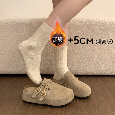 厚底内增高加绒勃肯鞋一脚蹬毛毛棉拖鞋女外穿2025新款爆款包头拖