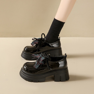 学院风通勤女鞋 7cm增高厚底乐福鞋 蝴蝶结小皮鞋 新款 子 女2026春季