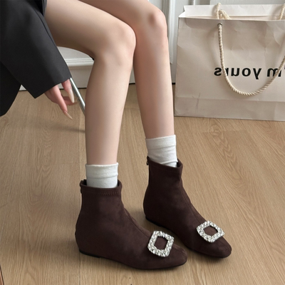 小香风水钻内增高短靴女2025秋季显瘦废土风美拉德短筒瘦瘦靴踝靴