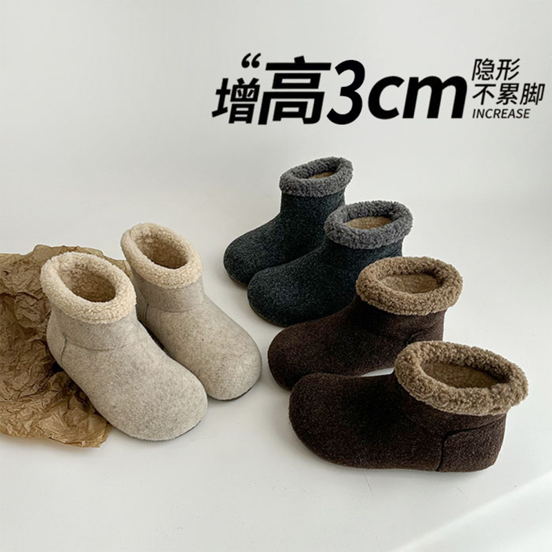 厚底加绒加厚雪地靴女2025新款内增高毛呢短靴百搭保暖勃肯棉鞋子