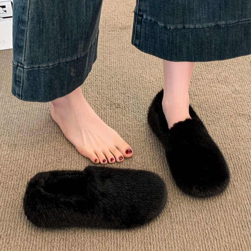 厚底毛毛棉鞋女外穿2025新款冬季加绒保暖一脚蹬豆豆鞋勃肯雪地靴