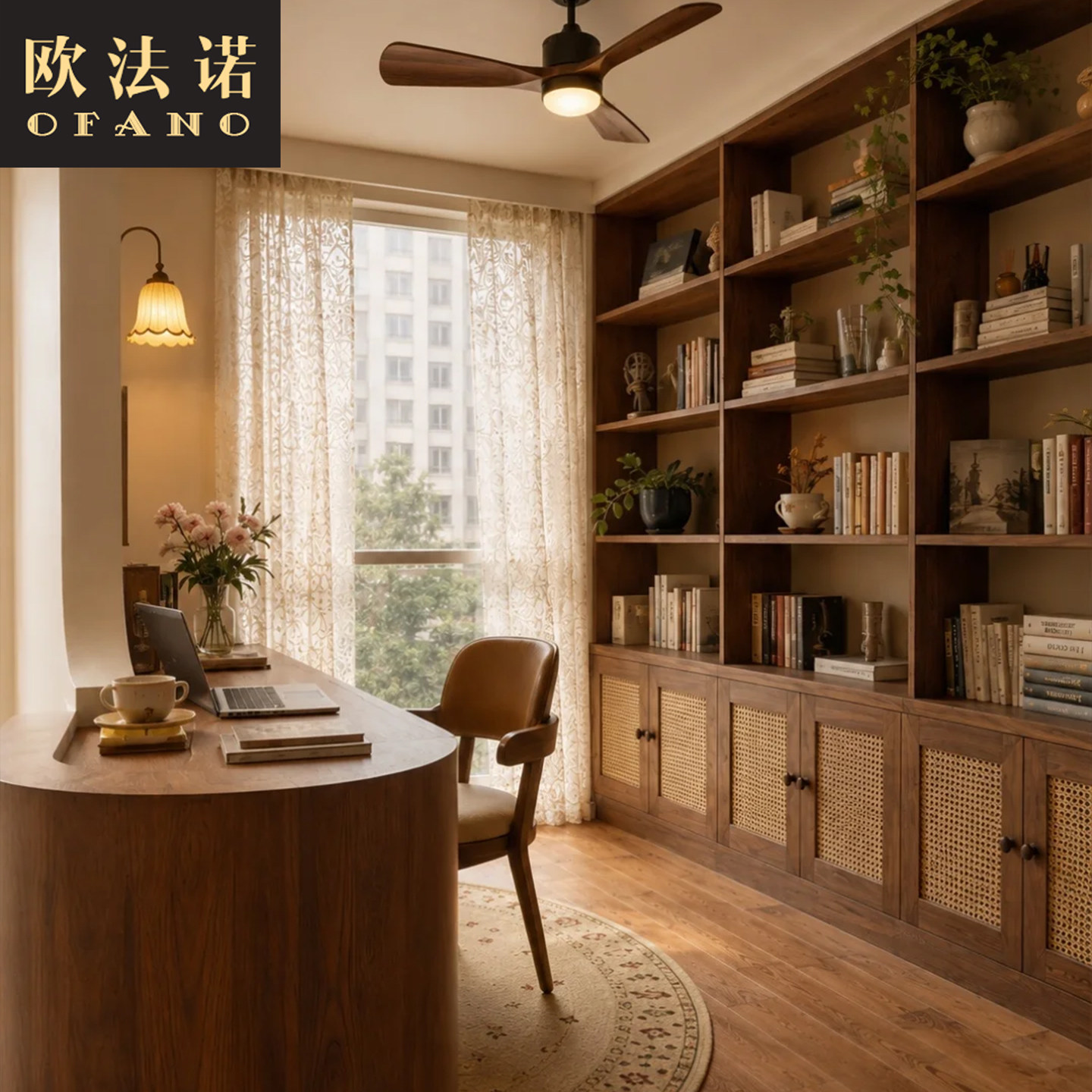全屋定制中古实木书柜书房全屋空间整装书柜平开门定制工厂定做图片