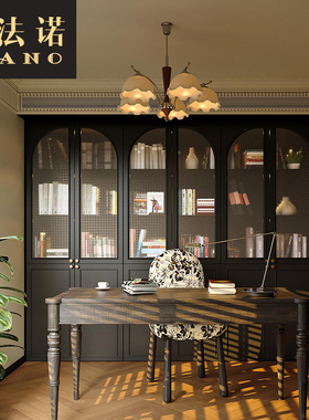 全屋定制中古复古实木书柜全屋空间整装书柜平开门定制工厂定做