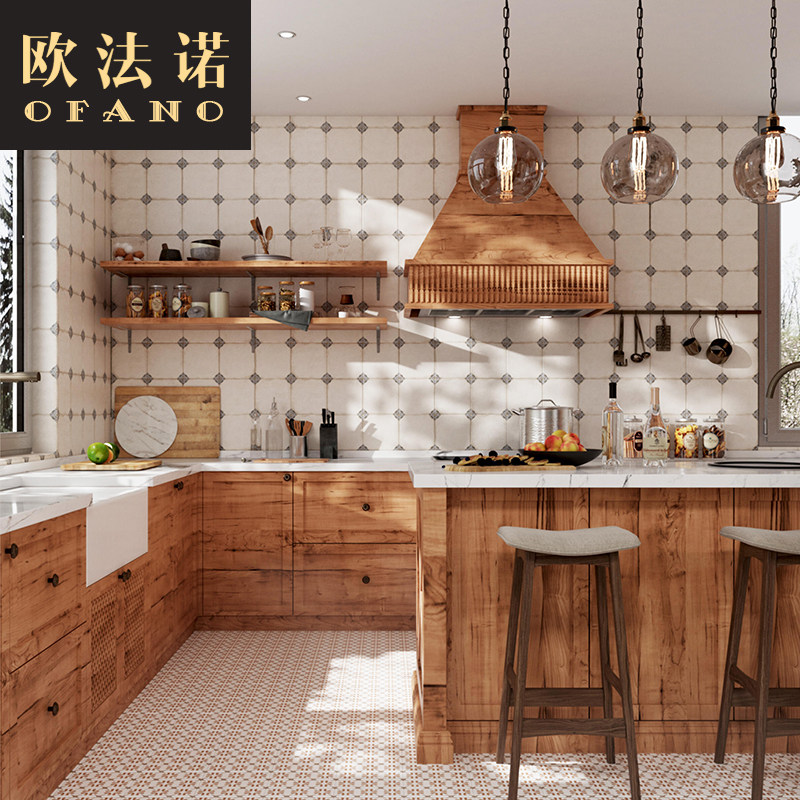 全屋定制美式中古风橱柜厨房岛台吊柜别墅全屋空间定制工厂定做