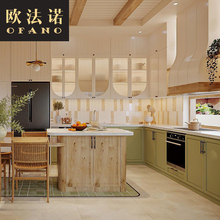 全屋定制中古风橱柜厨房岛台吊柜别墅全屋空间定制工厂定做