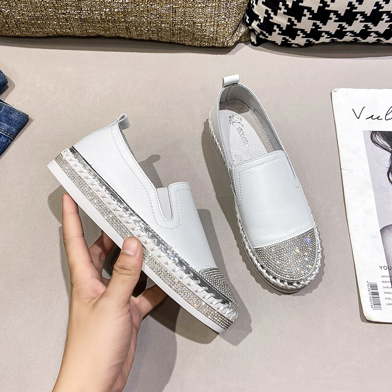 乐福鞋女春秋真皮厚底一脚蹬懒人鞋女软底舒适牛皮平底小白鞋女夏