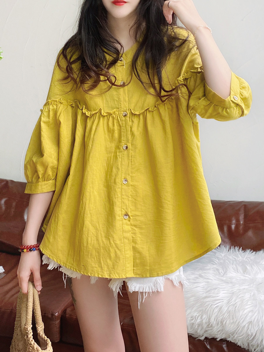 출산 여름 BABYDOLL 셔츠 여름 얇은 반팔 탑 세트 유행 여름 셔츠 2024 새로운 투피스 세트