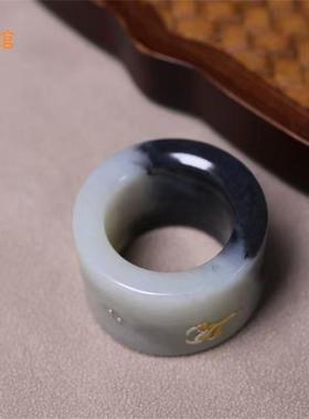 和田玉青花扳指新疆叶城墨玉扳指男款内径22mm精品黑白分明玉碟