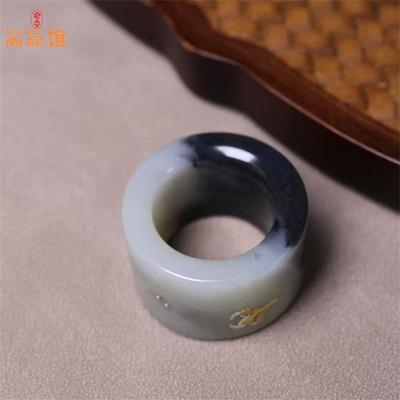 和田玉青花扳指新疆叶城墨玉扳指男款内径22mm精品黑白分明玉碟