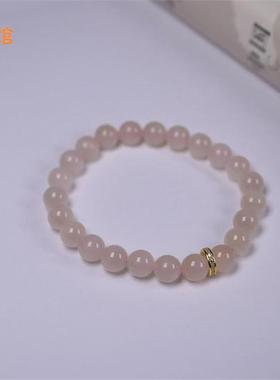 藕粉色8mm圆珠手链青海料和田玉优质猫眼素珠和田玉手串女款