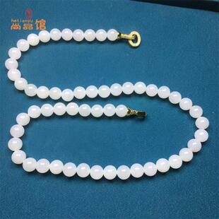 和田羊脂玉8mm圆珠项链纯色白玉精品女款带扣头项链