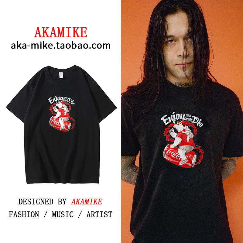 欧美时尚T恤小熊可乐春夏薄款男女纯棉半袖青春流行百事可乐Cola