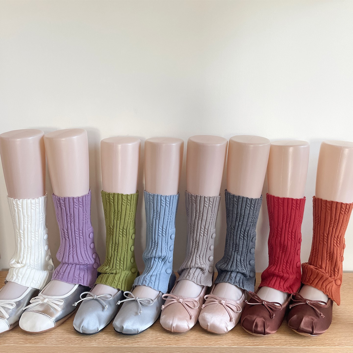 莫兰迪色系手工纽扣开叉袜套中筒堆堆袜子女麻花条纹显瘦百搭腿