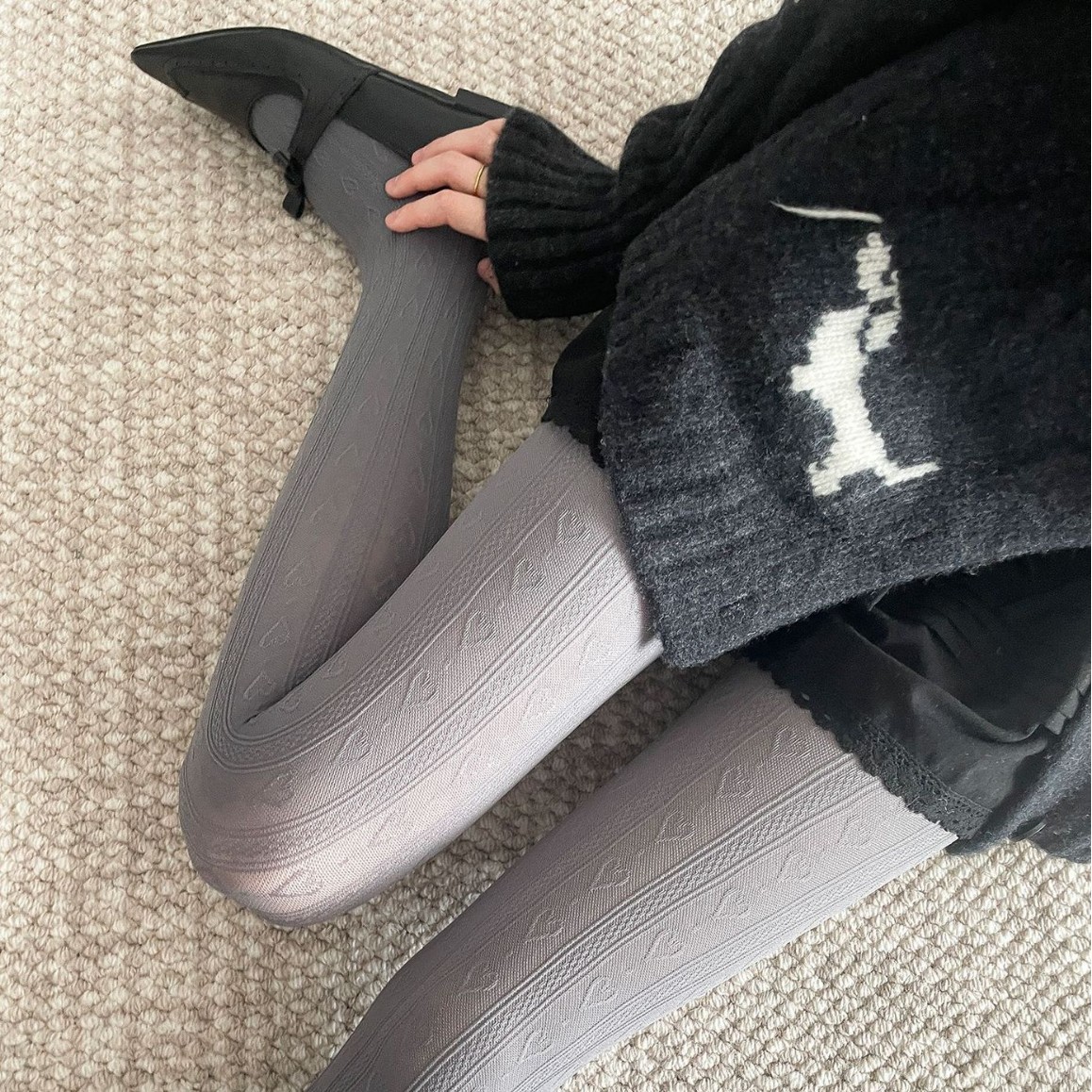 miu系灰色打底裤袜女日系春秋针织爱心麻花竖条纹格雷系连裤袜子