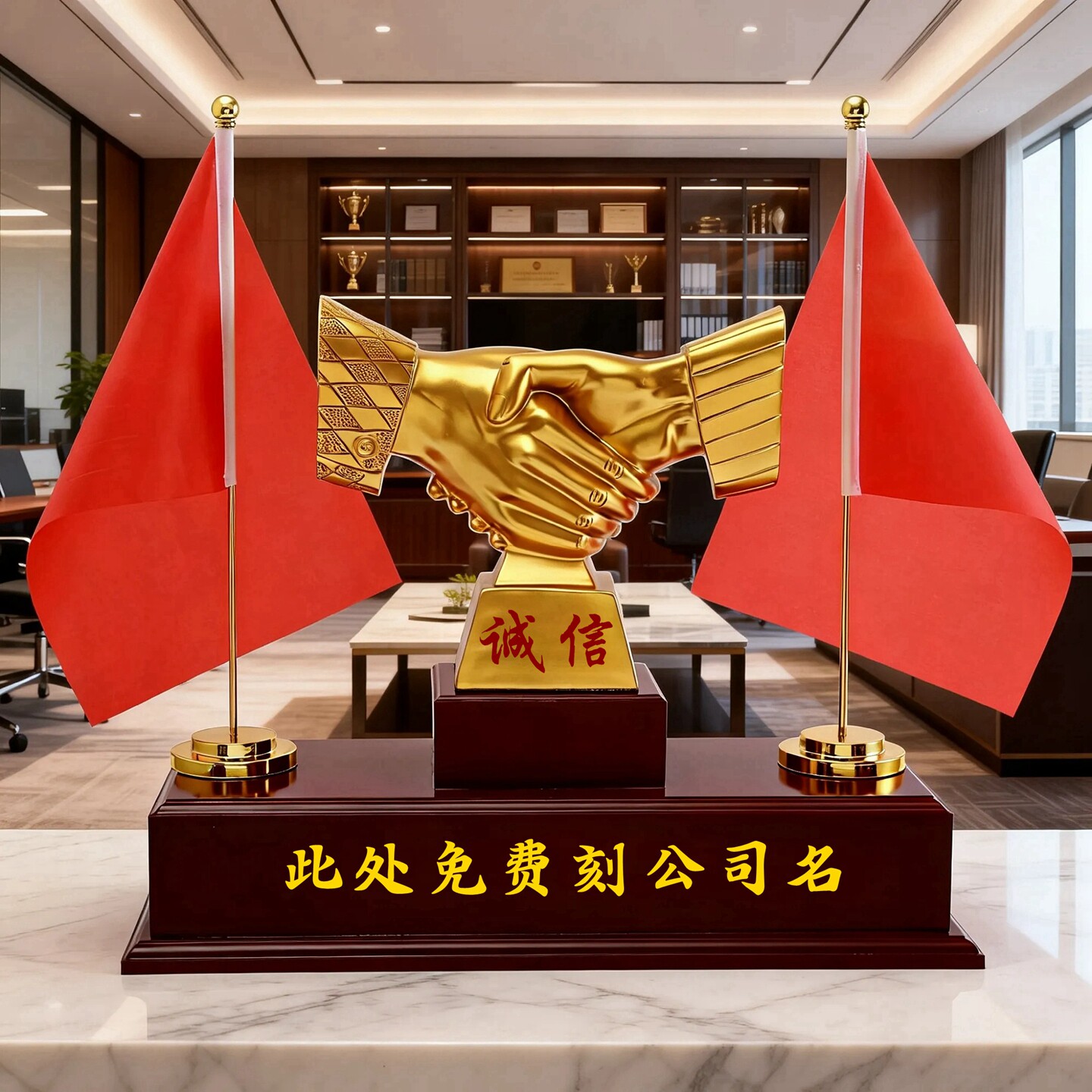 董事长办公室高端装饰老板桌摆件新中式创意诚信简约开业礼品定制