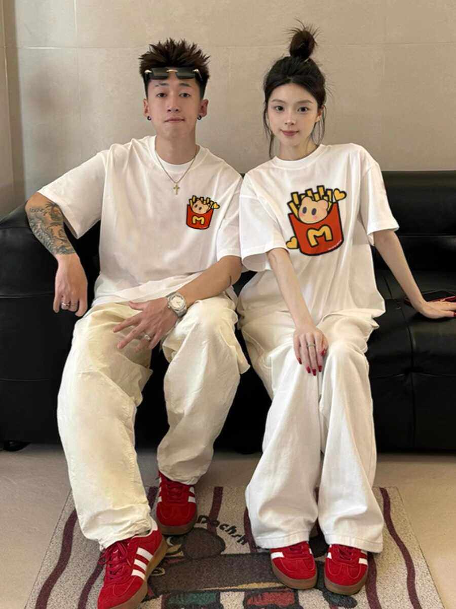 超大码300斤disoo情侣装夏装t恤男女2026新款设计感小众纯棉短袖