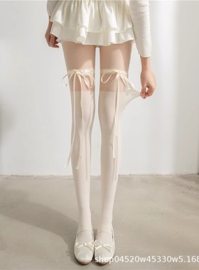 甜美蝴蝶结白丝袜JK洛丽塔lolita袜子黑丝交叉绑带纯欲白色连裤袜