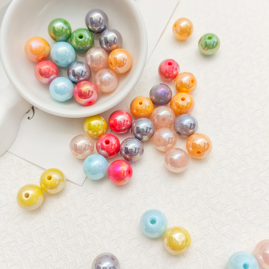 光面马卡龙玻璃珠DIY串珠散珠带孔圆形间隔珠用于珠宝首饰制作